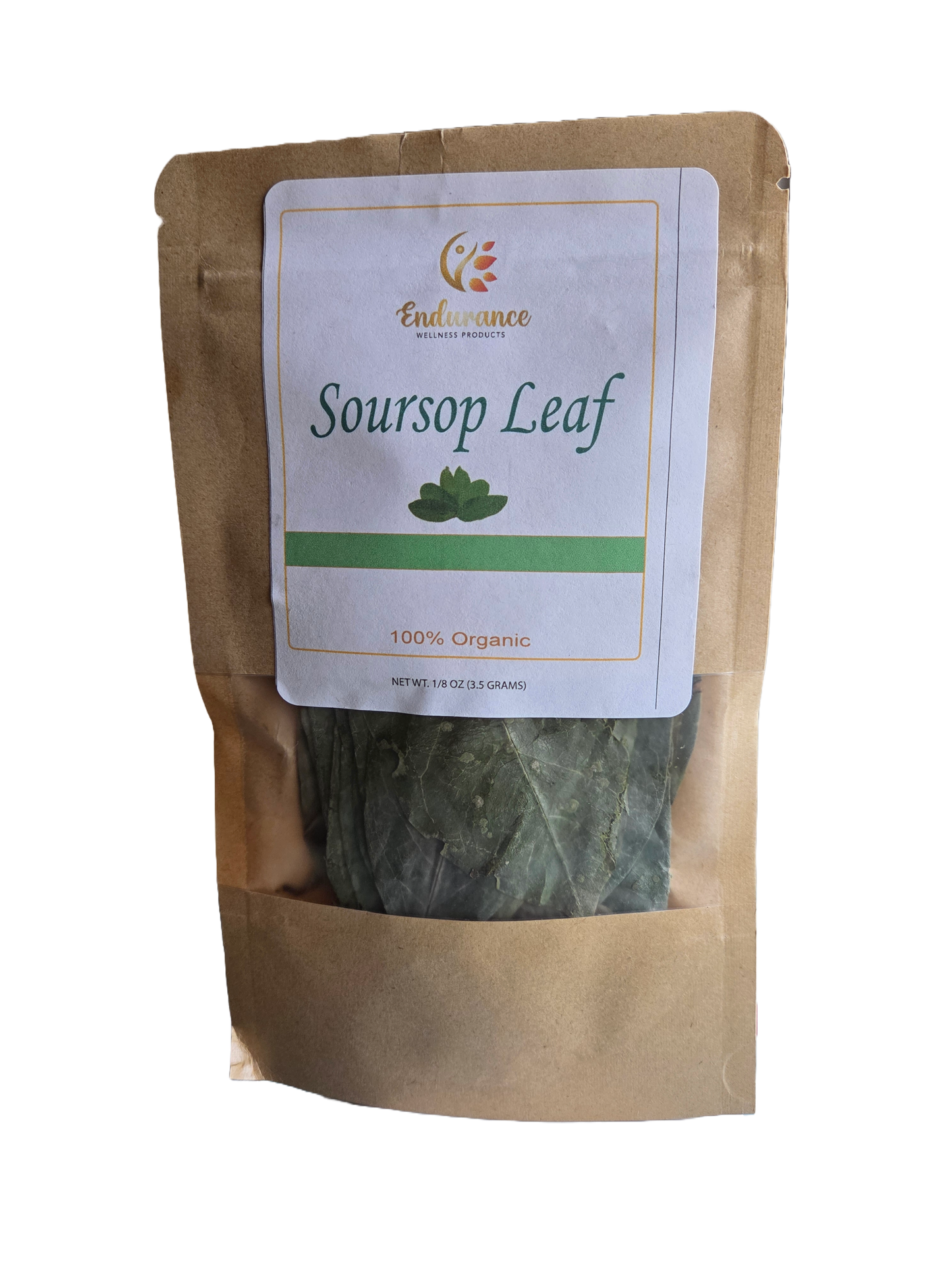 Front view of Endurance Wellness Products Soursop Leaves 4 oz bag on a transparent background