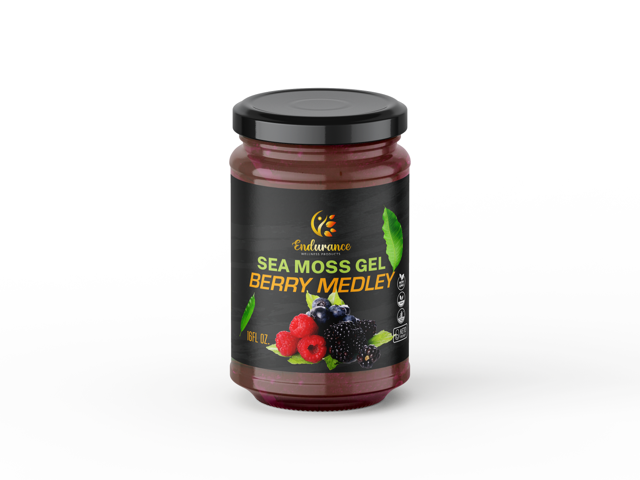 16 oz jar of Endurance Wellness Products Berry Medley Sea Moss Gel with front label on a white background