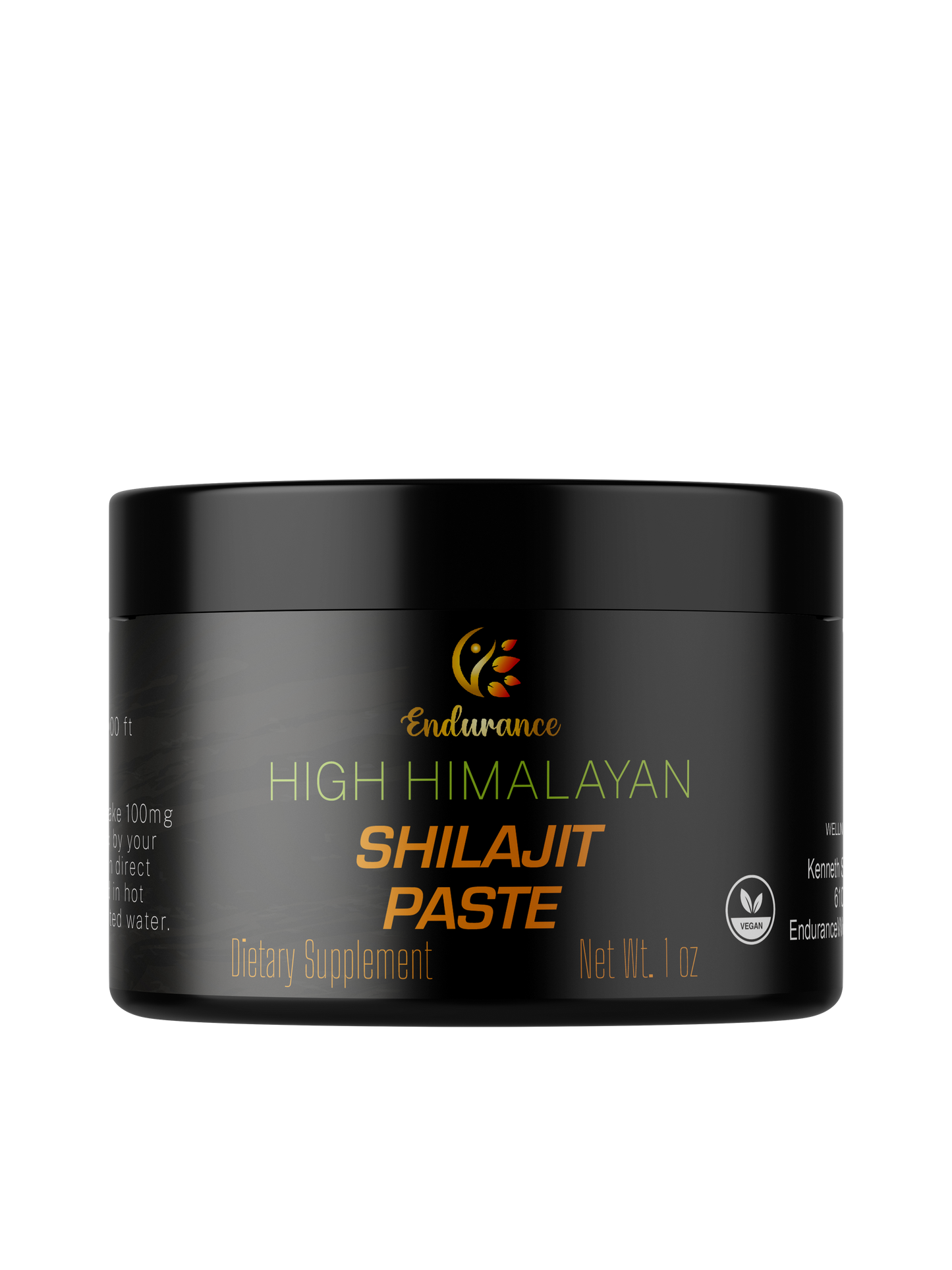 Front view of Endurance Wellness Products Himalayan Shilajit Paste 1 oz jar on a transparent background