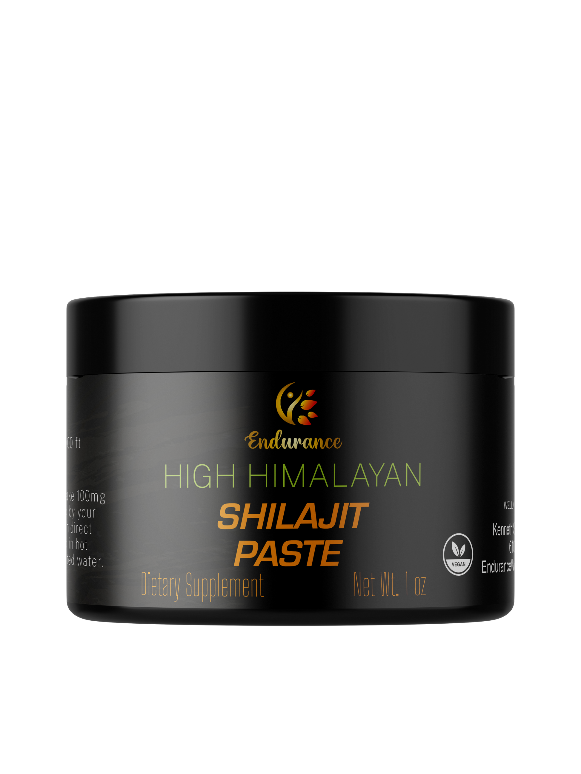 Front view of Endurance Wellness Products Himalayan Shilajit Paste 1 oz jar on a transparent background