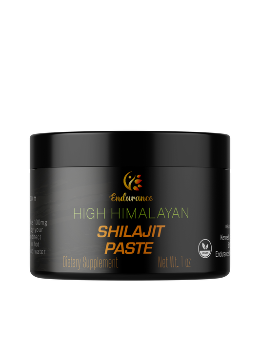 Front view of Endurance Wellness Products Himalayan Shilajit Paste 1 oz jar on a transparent background