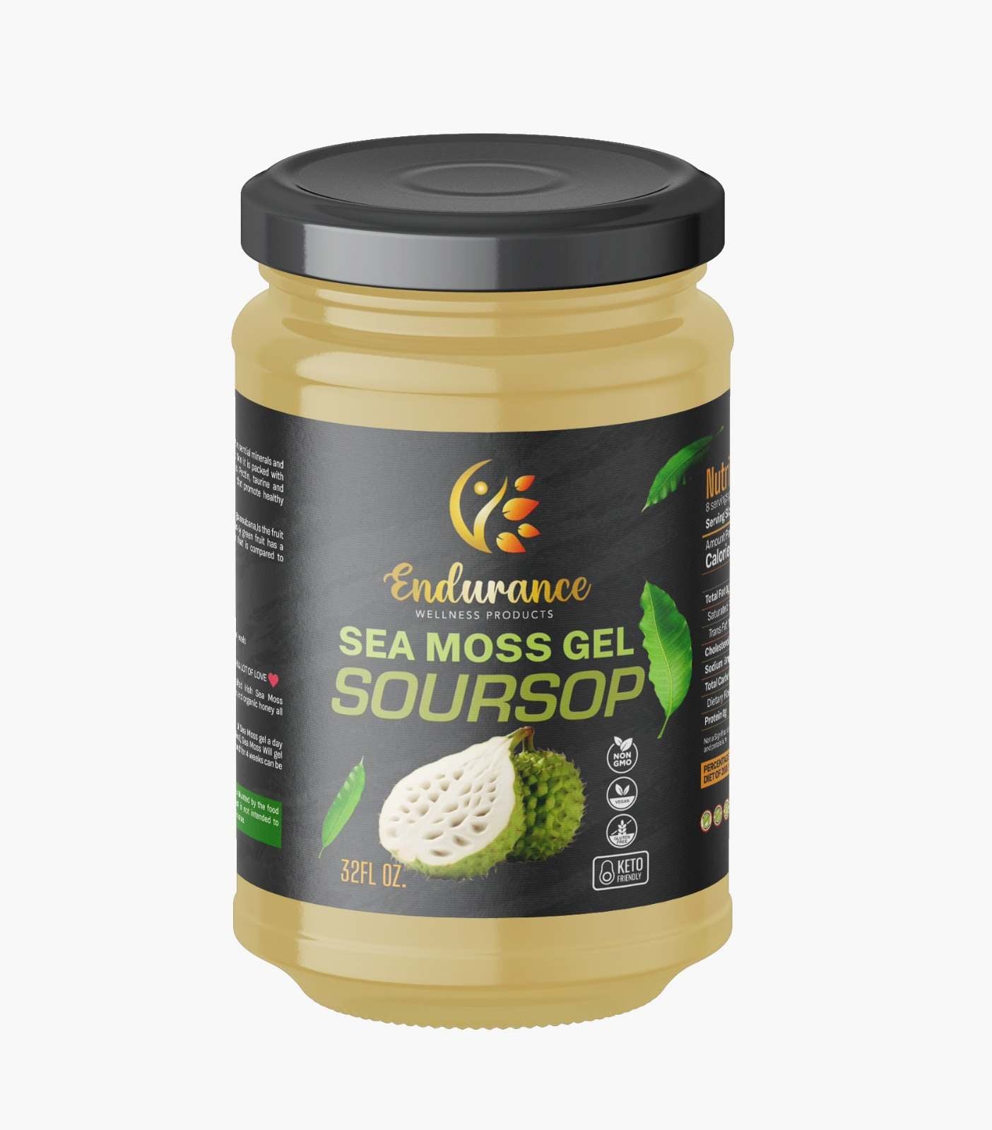Endurance Wellness Products 16 oz Soursop Sea Moss Gel with Honey jar showing the front label on a white background