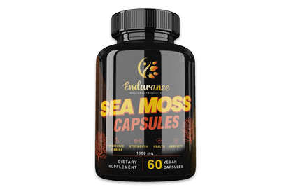 Front view of Endurance Wellness Products Wildcrafted Sea Moss Vegan Capsules 60 count bottle on a white background