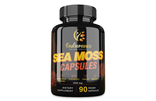 Front view of Endurance Wellness Products Wildcrafted Sea Moss Vegan Capsules 90 count bottle on a white background